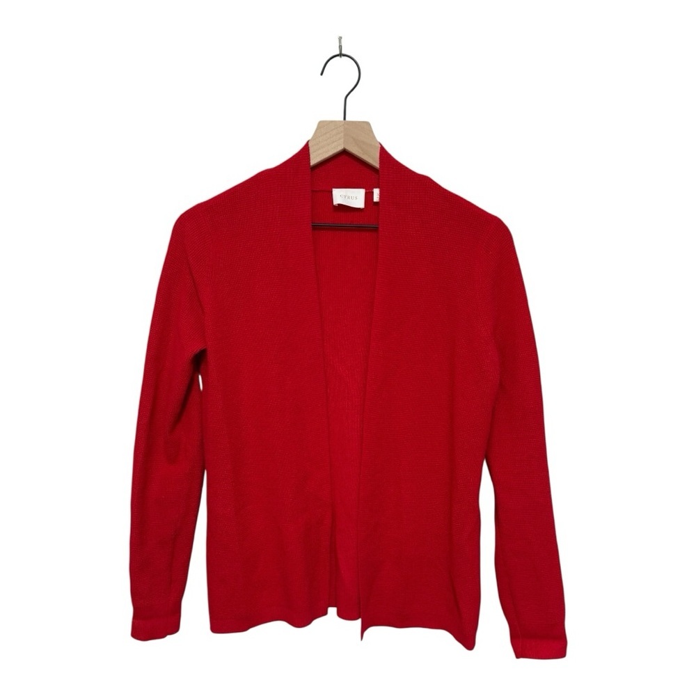 Cyrus Women’s Red Open Front Cardigan Size XS Lightweight Rayon Blend Sweater